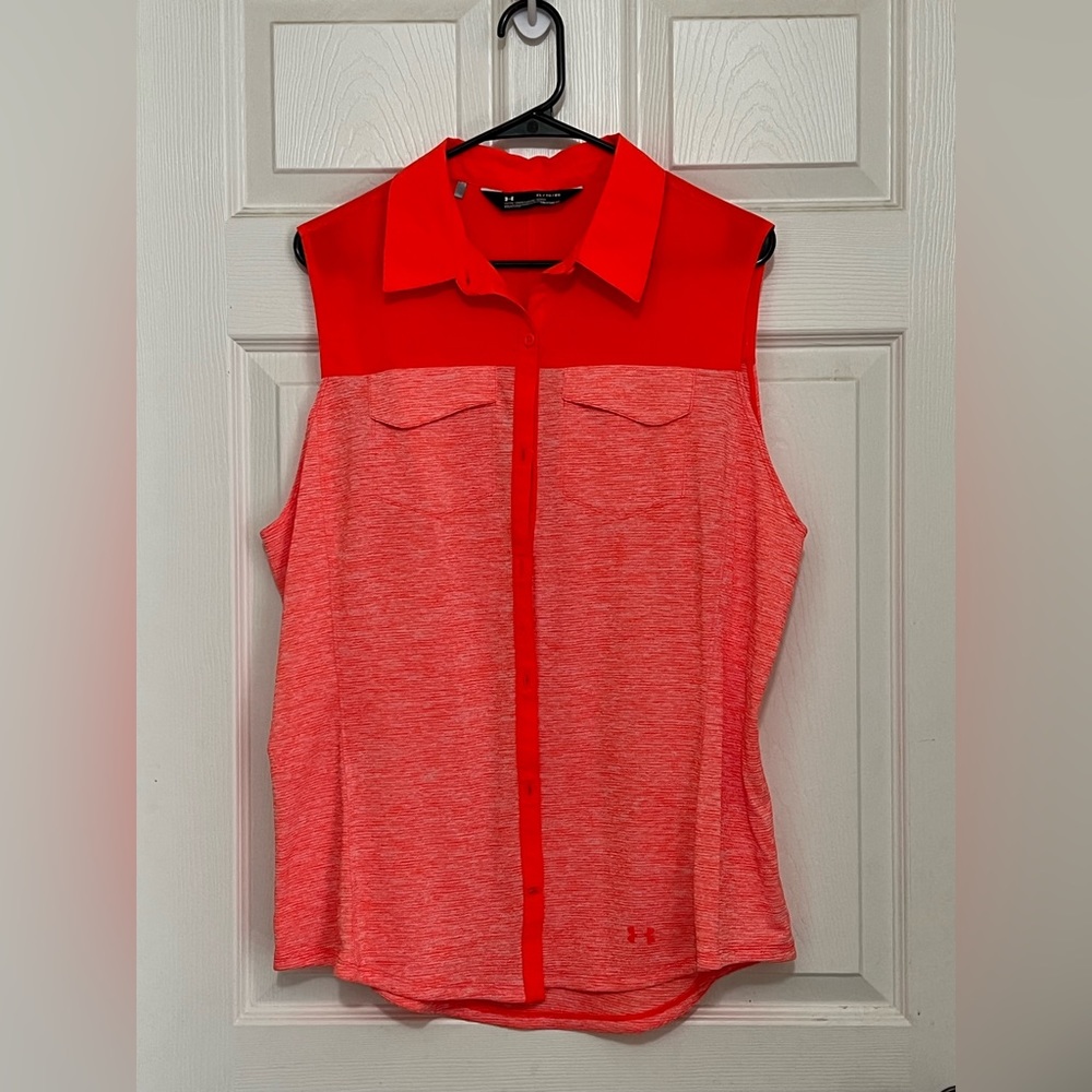 Under Armour Top Women's Medium Heat Gear Sleeveless Button Front Shirt Size XL